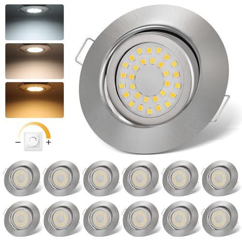 cloksh LED Einbaustrahler 230V Dimmbar LED Spots 5W IP44 Bad Einbauleuchten Schwenkbar Deckenspots,Warmweiß 3000K Neutralweiß 4000K Kaltweiß 6000K Einbauspots für Badezimmer Küche Wohnzimmer,12er Set