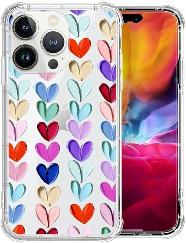 TAMEFOX Compatible with Clear iPhone 15 Pro Case, Oil Painted Heart Slim-fit Shock-Resistant Raised Bezel Camera Protection Designed for Transparent iPhone 15 Pro Case