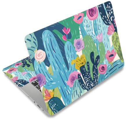 PLIGREAT Bunte Kaktus Blumen Laptop Skin Aufkleber Vinyl Aufkleber für PC Notebook Laptops Tastatur Abdeckung Laptop Case Schutzfolie Dekorative Laptop Aufkleber Wasserdicht Abnehmbar Laptop Aufkleber
