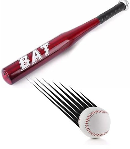 Mazza da baseball in alluminio, 71 cm, colore rosso, con impugnatura nera, 2 palle da baseball da allenamento incluse
