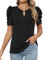 iWoo Ladies Summer Tops Short Sleeve T-Shirt Elegant Crew Neck Blouses Gigot Sleeve Black Shirt Dressy Fashion Tshirts Womens Tunic Blouse Black L