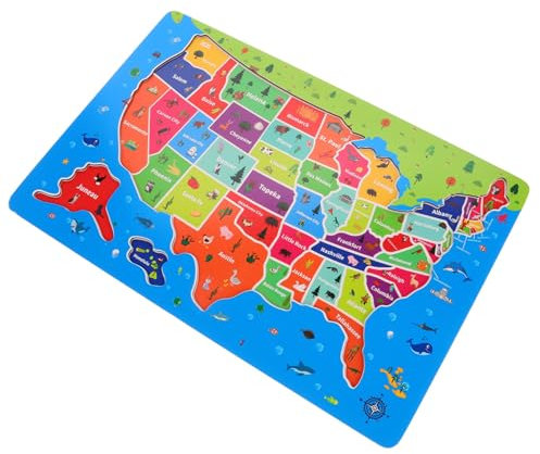 ERINGOGO Amerika-kartenpuzzle Aus Holz Bodenpuzzle Mit Karte Der Vereinigten Staaten Pädagogisches Geographie-Puzzle Für Junge Mädchen Weltkarte-Puzzle Zum Lernen