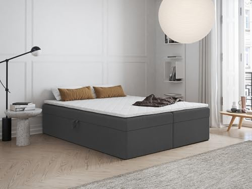Godre Boxspringbett Faro 2 ohne Kopfteil mit Bettkasten, Federkern wählbar (Bonell/Taschenfederkern/Multipocket), Verschiedene Größen & Farben, Komfortbett ohne Topper (140x180)