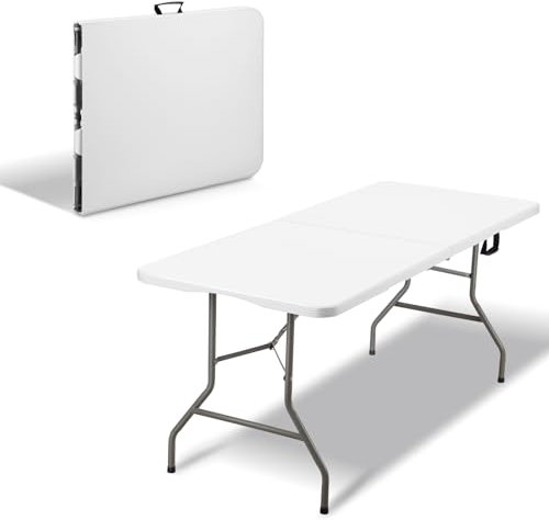 DEWINNER Table Pliante 180x74x74 cm,150kg Max,Matériau HDPE,6 Or 8 Places,Table de Jardin Pliante Blanche Portable avec Verrou de Sécurité,Convient pour Buffet, Festival, Camping