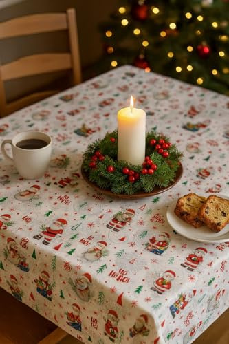 texpot Weihnachtsdecke 140 x 340 cm Ho Ho Ho Weihnachtsmann abwaschbar Wachstuch Tischdecke