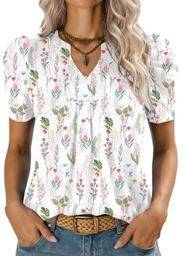 Kistore Women's T-Shirts Casual Short Sleeve Summer Tops for Women UK Fashion Dressy Tunic Blouses Colorful Floral L