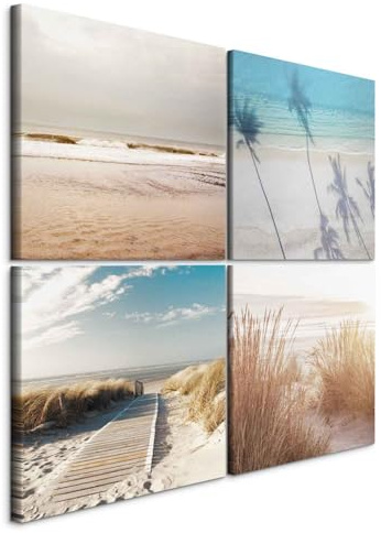 murando - Akustikbild Set Akustikschaum Strand Dünen, 80x80 cm, 4-teilig | Verbessert Raumakustik, reduziert Hall, ideal fürs Büro oder Wohnzimmer, hochwertige Verarbeitung, schnelle Montage, stilvoll