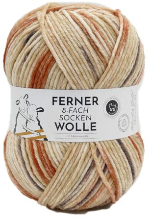 Ferner Wolle 8-fach Sockenwolle mit mulesingfreier Merinowolle | dickes Sockengarn mit Farbverlauf | Strumpfwolle 8-fädig (880/25)