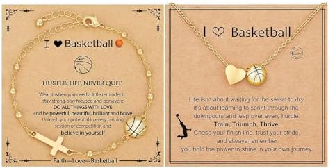 XFSRG Basketball Schmuckset Armband Halskette mit Kreuz & I ♡ Basketball Anhänger Motivationsspruch Sportliche Accessoires für Basketballfans Jugendliche Erwachsene Geschenkideen