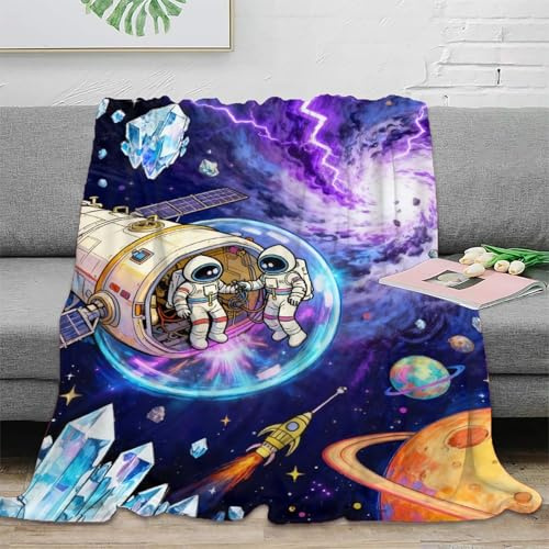 Astronaut Kuscheldecke Raumschiff Flanell Decke BüroDecke Extra Weich & Warm Für Sofa Und Bett 60x80inch(150x200cm)