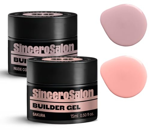 SINCERO SALON Aufbaugel für Gelnägel Set - Nude Cover & Sakura - TPO-frei - UV Gel zur Nagelverlängerung und Modellage - Nail Art Gel Nagel - Farbgel Versiegelungsgel für Gelnägel - 2x15ml