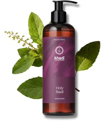 khadi Holy Basil Handwash, ätherische Flüssigseife mit Tulsi, 300 ml | Mit Limette & Eukalyptus: reinigt, pflegt, schützt, belebt & stärkt die Lebensenergie, 100% zertifizierte Naturkosmetik