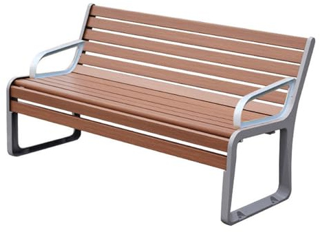uofgcru Wetterfeste Gartenbank, Ruhebank, Beständig gegen Sonne und Regen,Rahmen aus Aluminiumguss mit gebogener Rückenlehne und Armlehnen, Dekoration für Veranda, Park, Hinterhof(Wood C - 150cm)