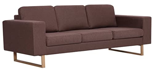 MOBCANT Stilvoll 3-Sitzer-Sofa & Couch Braun Holz und Stoff couchgarnitur für Wohnzimmer, Büro, Apartment (200 x 82 x 75 cm)