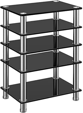 Rfiver HiFi Rack Glas 5 Ebenen HiFi Regal 600x400x800mm Phono Rack Plattenspieler Ständer TV Regal Möbel Edelstahl Gehärtetes Glas