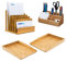 Relaxdays 4 teiliges Schreibtisch Set, aus Bambus, 2 Briefablagen für A4, Schreibtischorganizer, Dokumentenhalter stehend, natur