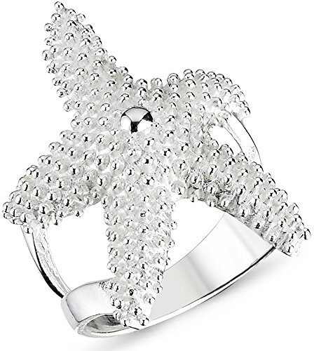 Vinani Damen Ring 925 Silber - Seestern Design sandgestrahlt glänzend - aus 925 Sterling Silber für Frauen - Größe 60 (19.1) - 2RST60