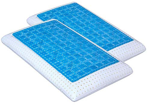EVERGREENWEB - Coppia Cuscini Memory Foam con GEL forato Traspirante Anallergico, per Cervicale, 2 Fodere COOLMAX® e 100% Cotone Antiacaro Guanciali Sfoderabili Lavabili in Lavatrice