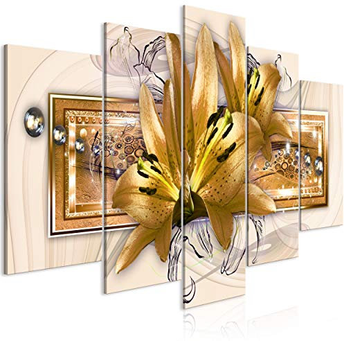 decomonkey Bilder Blumen Lilien 200x100 cm 5 Teilig Leinwandbilder Bild auf Leinwand Wandbild Kunstdruck Wanddeko Wand Wohnzimmer Wanddekoration Deko Abstrakt