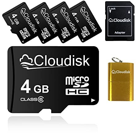 Cloudisk 5Pack 4GB Micro SD Karte 4 GB MicroSD Speicherkarte Class6 mit Kartenleser und SD Adapter, Bulk Sale