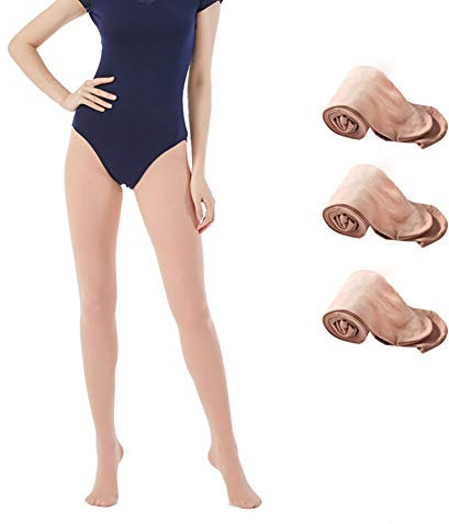 MANZI 3 Paare Ballettstrumpfhose für Mädchen Tanz Strumpfhosen mit Fuß 40 Den,Hautfarben,Small