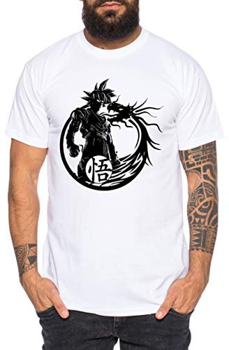 Son Dragon - Herren T-Shirt Son Ruffy Luffy Naruto Saitama One Dragon Master Goku Ball Vegeta Turtle Roshi Piece Golds Db, Größe:M, Farbe:Weiß