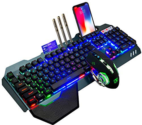 LexonElec 680 pro - Wireless Gaming Tastatur und Maus 4800 mAh volle 104 Tasten Tastatur PC Zubehör eingerichtet 2.4g USB Regenbogen Hintergrundbeleuchtung Gamer 2400 DPI atmende optische Maus