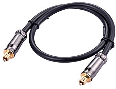 1M Premium Toslink Optical Audio Cable High Fidelity Digital Fiber Optic Cord for Home Theater, Sound Bar, Gaming Consoles Durable Nylon Braided Design Gold-Plated Connectors