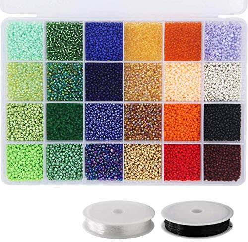 ABSOK Mini cuentas de vidrio, utilizadas para hacer collares y pulseras y pendientes, pulseras, joyas, regalos, manualidades, niños y adultos (14400 piezas)