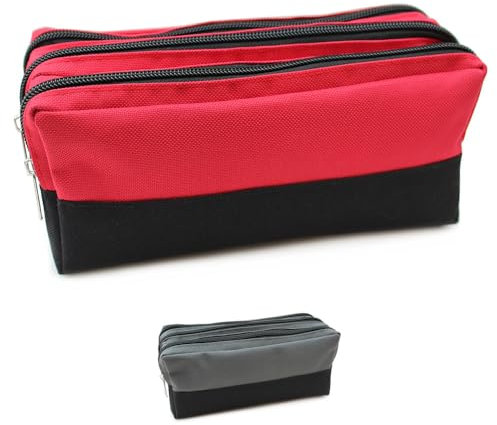 Fashion Stationery Big Capacity Pencil Case for Boys Kids Children's Large Black & Red Sporty Triple Pocket Pencil Cases Back to School Pouch with 3 Compartments for Teenagers