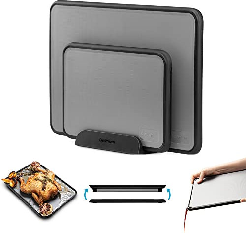 Dreamfarm Fledge Lot de 2 planches à découper double face avec pieds en caoutchouc antidérapant et rainures pour jus Gris et bambou (gris)