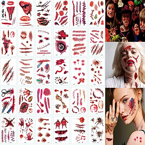 Halloween Gesicht Gefälschte Narben Tattoos, Tattoos Aufkleber Temporäre Halloween Wundschorf Horror Körper Gesicht Party Supplies