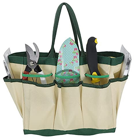 AFLOWER Gardening Tool Storage Bag, Gardening Tote Bag with 9 Pockets, Wear-resistant & Reusable Home Organiser Garden Tool Holder Tote Bag Heavy Duty for Indoor and Outdoor, Multi, 30.5X34.3X17.2CM