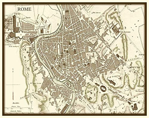 ART-PRINT-on-matt-paper-220gr- Sepia Map of Rom Vision Studio - Vintage horizontale Bildkarten Büro professionelle Städte Werbung Kunstdruck 16_X_21_in