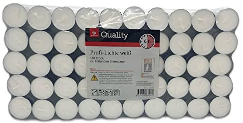 Teelichter Weiß Ohne Duft Großpackung | 4, 6, 8 Std. Auch Maxi (6 Std. Teelichter + 1 HL Kauf Notizblock, 300 Stück)