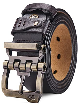 BISON DENIM Gürtel Herren,Ledergürtel Jeansgürtel Metall Retro Gürtel für Herren Kleidung 38mm Breit mit Geschenkbox