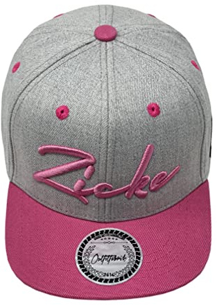 Outfitfabrik Kids/Kinder Snapback Cap Zicke in grau mit rosa Schirm und 3D-Stick, verstellbar, One Size