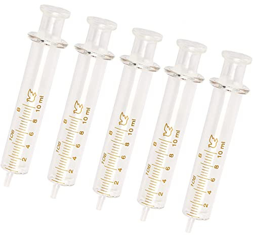 5 Stück wiederverwendbare Glasspritzen, 10 ml Glasspritze, Standarddurchmesser, Kaliber-Injektor, Laborprobe