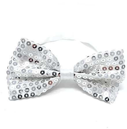 Cadoline Silberne Herren-Fliege aus Polyester mit Pailletten, 20 x 6 cm