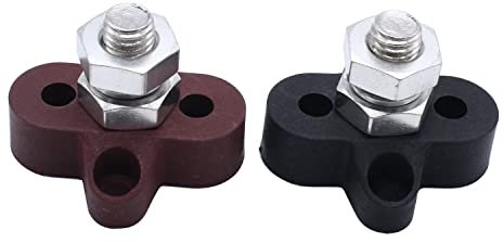 1 Black 1 Red 48V DC Max M10 Single Studs Battery Power Distribution Terminal Block Stud Junction Post Universal for Auto Marine Car Trailer RV Boat