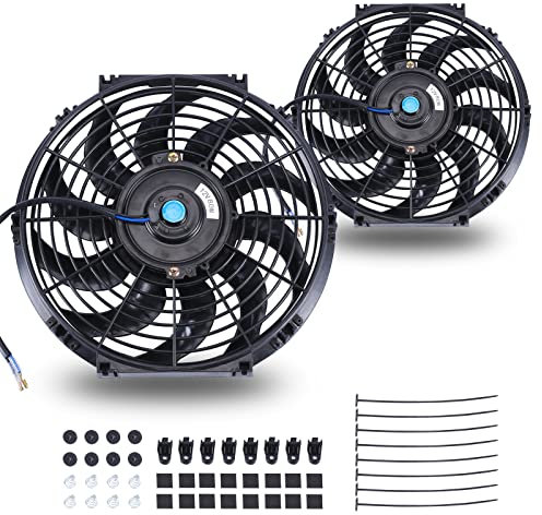 FGJQEFG 12 Inch Universal Slim Fan Push Pull Electric Radiator 12V 80W High Performance Cooling Fan Mount Kit Black 2 Pcs