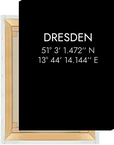 Hochwertiger Leinwand Druck Dresden Koordinaten #1 | Handmade Leinwand Keilrahmen | 30x40cm, schwarz/weiß, hochwertige 320g Canvas matt, Qualitätsfarben | Minimalistisch, Skandinavisch, Modern |