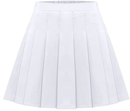Maeau Plissee Rock Kurz Mädchen Schulmädchen Faltenrock Tennis Schule Röcke Elastische Hohe Taille Kinder Gefaltete Minirock Skater mit Integrierter Shorts Sommer Frühling Herbst Weiß 10-11 Jahre