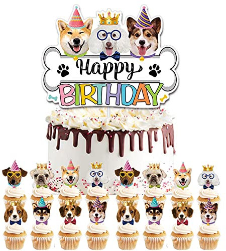Hunde Cupcake Topper Kuchen Toppers Kinder 17 Stück Geburtstag Kuchen Dekoration Happy Birthday Tortendekoration für Kinder Baby Hunde Party Dekorationen
