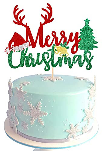 1 Stück Rot und Grün Glitter Merry Christmas Kuchen Topper Weihnachtsbaum Santa Hut Kuchen Picks Frohe Weihnachten Thema Happy New Year Party Dekorationen Zubehör