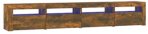 vidaXL Smoked Oak TV Cabinet/Media Unit Stand with RGB LED Lights - 240x35x40 cm - Ample Storage for Living Room