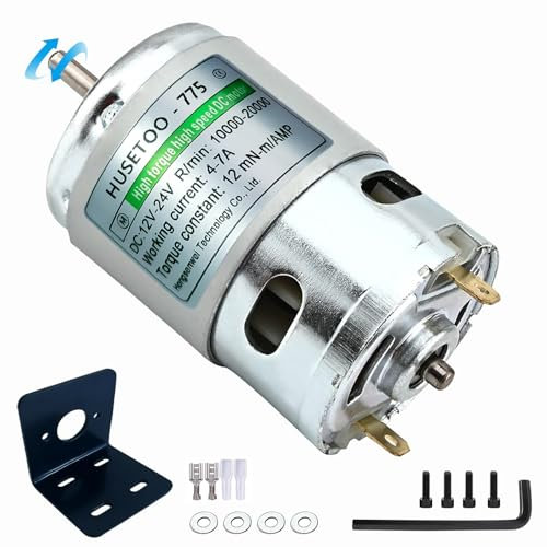 HUSETOO Motore DC 775 Motore DC 12 V Motore CC ad alta coppia Motore CC Max 20000 RPM Cuscinetti a sfera Dual Ball Ruote di potenza silenziosa Aggiornamento motore DC Motore (con staffa)