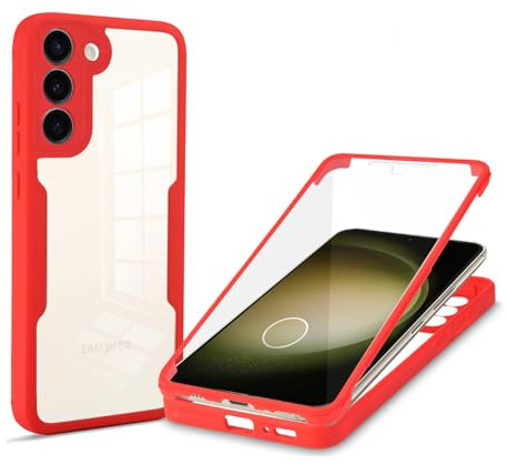360 Grad Hülle Kompatibel mit Samsung Galaxy S23 | Handyhülle mit eingebautem Displayschutz für Galaxy S23 | Rot