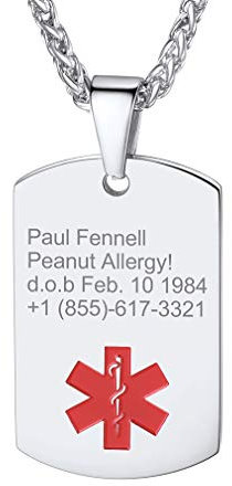 Custom4U Collar Placa Alerta Medica Acero Inoxidable Grabada Chapa Colgante Medico Placa Personalizado Hombre Joyería Medical Cruz Roja Abuelo Enfermo Anciano