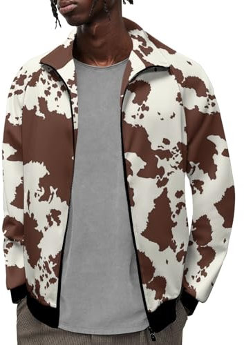 Belidome Herren-Jacke mit durchgehendem Reißverschluss, winddicht, Outdoor-Mäntel, Braune Kuh, L